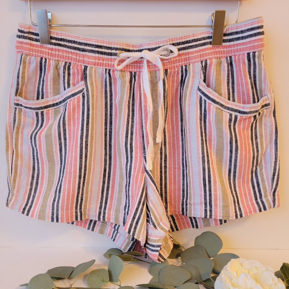 Gap striped linen blend  elastic waist shorts M